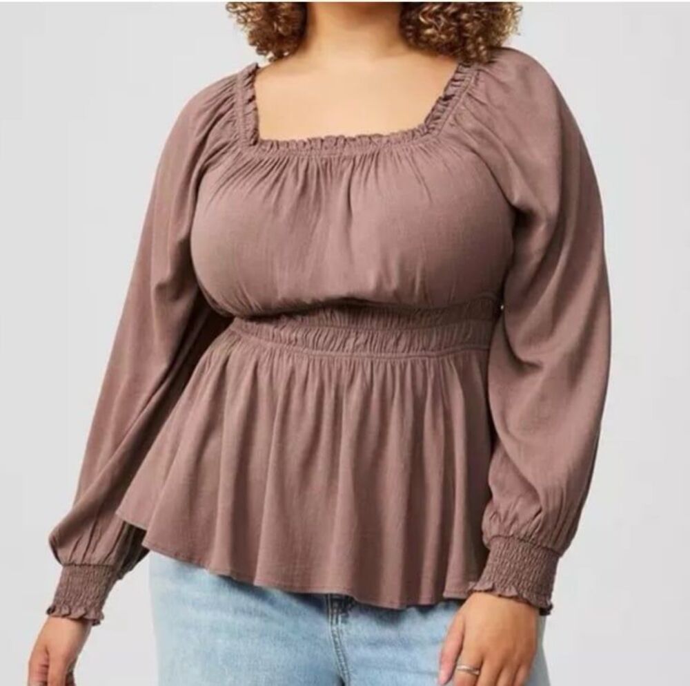 Torrid Taupe Smocked Peplum Top | Size 3
